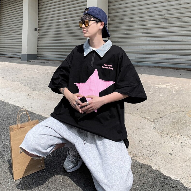 男短袖衬衫领翻领polo衫男商务休闲冰丝百搭T恤男牛仔领PO,男装T恤,星座218-1（原230）