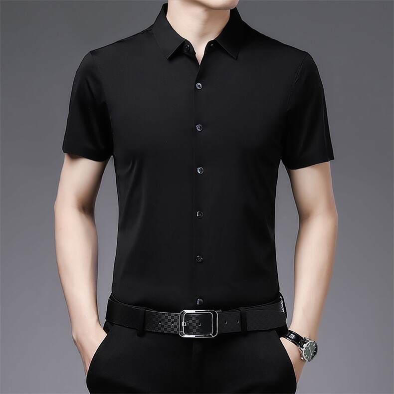 夏季2023新款短袖衬衫男士纯色修身休闲上衣衬衣潮流丝滑衬衫,男装衬衫,电商B212（原钱塘6029）