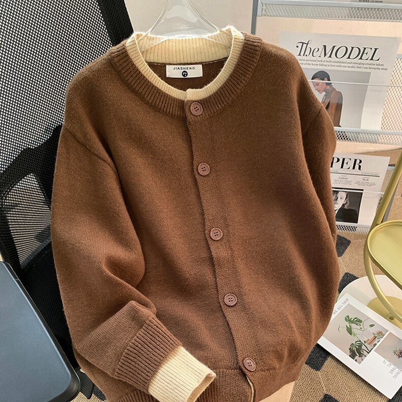 撞色拼接假两件开衫毛衣外套男冬季韩版痞帅打底针织衫情侣款上衣,男装针织衫/毛衣,星座218-8