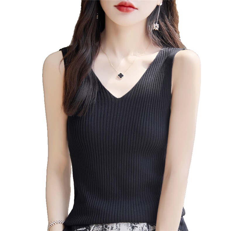 冰丝打底背心女夏外穿修身显瘦小个子遮副乳无袖上衣螺纹内搭吊带,女装背心吊带,暖姿羊绒