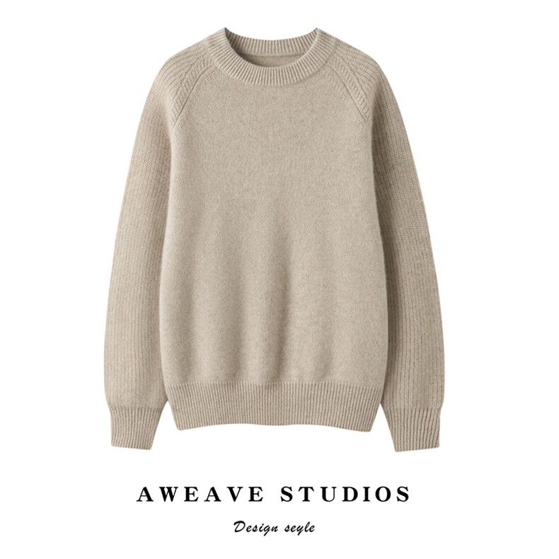 2025春秋新款羊绒衫女100纯山羊绒加厚纯色针织套衫宽松显瘦上衣，女装羊绒衫，咔绒特