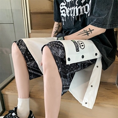 夏季新款港风大码腰果花排扣刺绣笑脸假两件短裤M-5XL-DK2203-P45，男装牛仔裤，星座417-1（原电商B245）