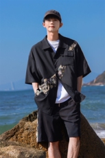1小熊短袖衬衫男+短裤大码情侣套装92%聚酯纤维8%氨纶TZ77057P70，男装衬衫，星座226-2