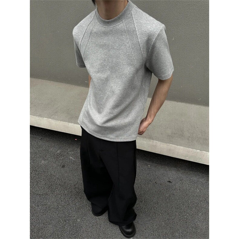 夏季新品cleanfit拼接解构280g太空棉短袖男女圆领纯色T恤高街潮,男装T恤,星座506A