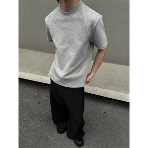 夏季新品cleanfit拼接解构280g太空棉短袖男女圆领纯色T恤高街潮图片
