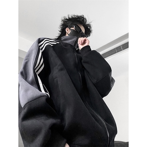 抖音得物高品质 美式高街重磅结构织带拼接撞色立领卫衣外套 CM41图片
