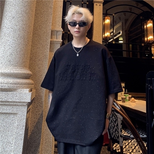 美式复古满天星反光T恤钢印字母男女情侣款宽松百搭休闲短袖特p28图片