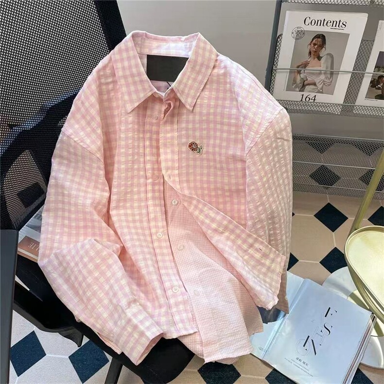 TC643-P45假两件格子衬衫女2026春季叠穿衬衣女宽松长袖,女装衬衫,星座617A-2