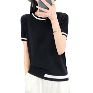 短袖t恤女2025新款大码女装夏季薄款冰丝时尚拼接减龄针织衫上衣图片