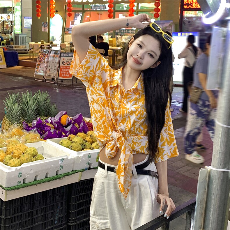 EQ401夏威夷风冰丝衬衫情侣装夏季短袖沙滩旅游度假衬衣男女ins,女装衬衫,电商C306-1