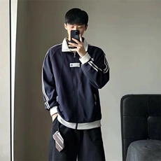 抖音得物品质秋冬美式高街重磅结构拼接织带翻领卫衣夹克外套W113，男装夹克，电商A486