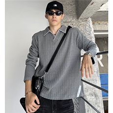 老钱风长袖POLO衫男女秋季肌理感韩版翻领针织衫上衣T恤，男装T恤，电商C307