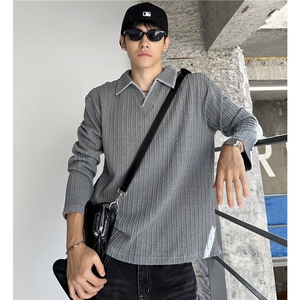 老钱风长袖POLO衫男女秋季肌理感韩版翻领针织衫上衣T恤图片