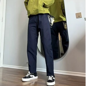 日系多口袋藏青色工装裤男春秋款伞兵裤子锥形修身户外登山冲锋裤图片
