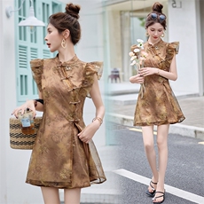 新中式轻国风套装女夏高级感改良旗袍年轻款少女小个子短裤两件套，女装套装/套裙，韩宇舍