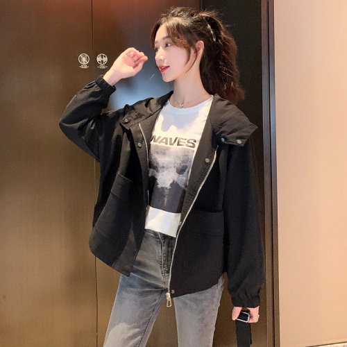 连帽拉链短款外套女装2021秋款新款宽松气质短款减龄,女装短外套,辉之琳