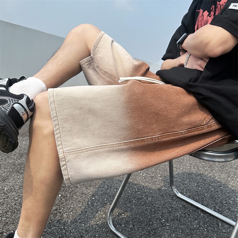 2025夏季新款牛仔短裤男直筒松紧腰复古做旧休闲裤子D12#-P38,男装牛仔裤,电商A178