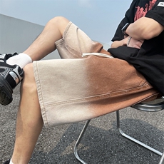 2025夏季新款牛仔短裤男直筒松紧腰复古做旧休闲裤子D12#-P38，男装牛仔裤，电商A178