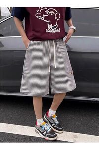 网图现货 美式宽松泡泡格速干五分裤刺绣短款男女DK41P25图片