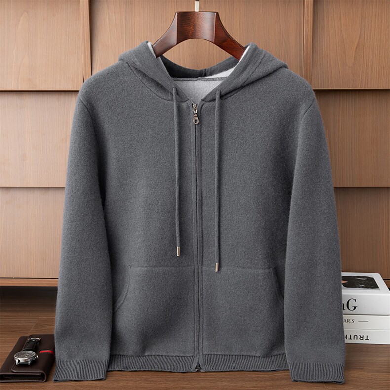 2025年秋季连帽宽松型时尚百搭通勤加厚卫衣，男装卫衣，伊雪娇羊绒