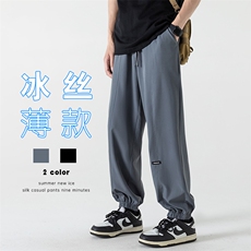 2024夏季冰丝凉感休闲九分裤男宽松大码潮流冰丝束脚裤K23697-P35，男装休闲裤，电商A082