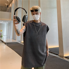 配挂件鹿皮绒背心T恤男士韩版潮流高街帅2024夏季体恤ST445-P33，男装背心/马甲，星座412-2