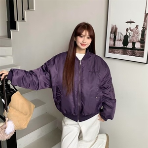 常规棒球领短款宽松版型美式棉服夹克外套男青少年拉链图片