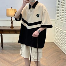 夏上新学生撞色拼接半袖套装宽松休闲短裤T恤男女6628-P70控价98，男装T恤，电商A441-1