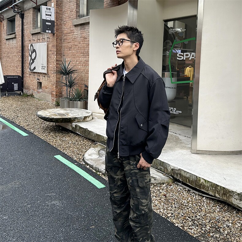 秋季2025老钱风抖音纯色休闲立领夹克店主风A236-82525-P145,男装夹克,电商A236