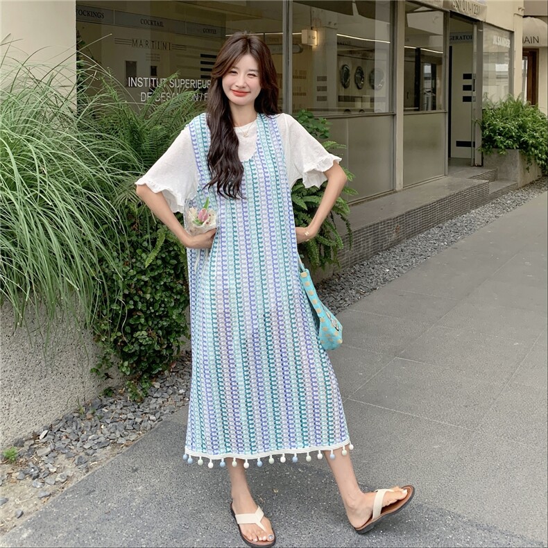 法式气质流苏背心连衣裙女2025夏季新款设计感小众收腰显瘦长裙子图片