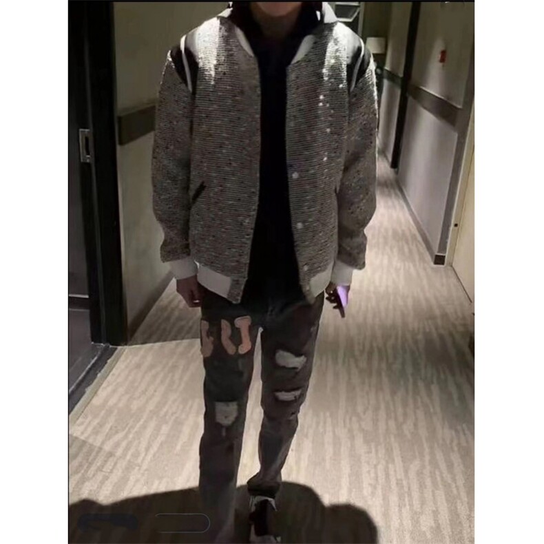 网红小香风外套男女刺绣波点编织棒球服情侣款慵懒风上衣,女装短外套,星座601-1