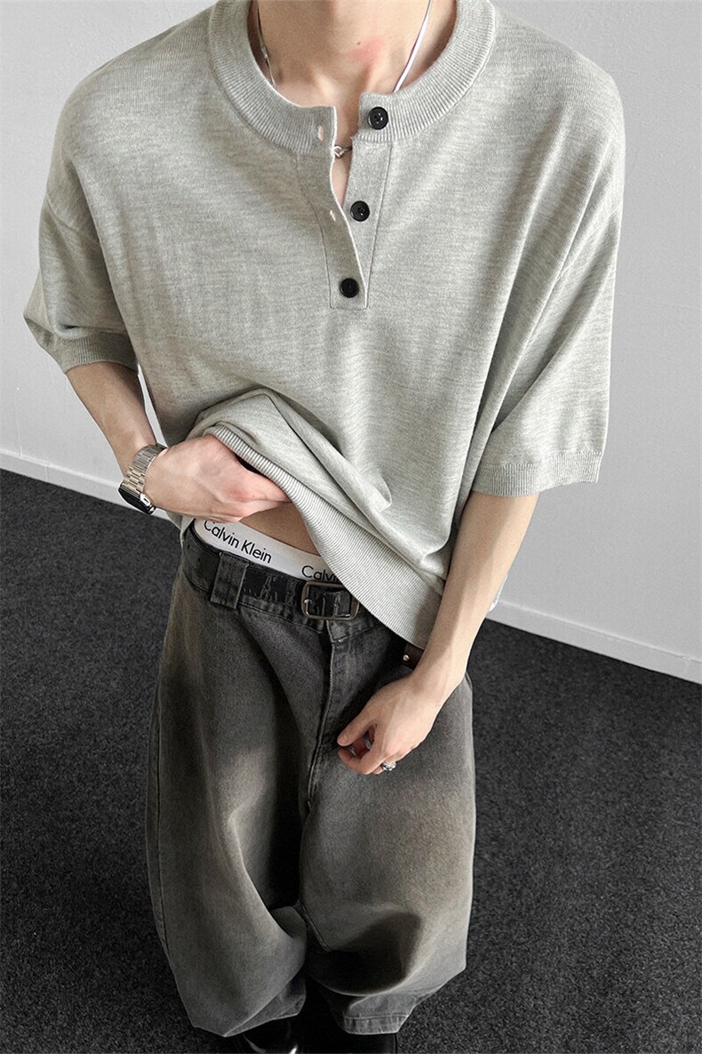 美潮亨利领针织短袖t恤男韩版宽松纯色打底衫男士半袖衣服,男装T恤,星座914