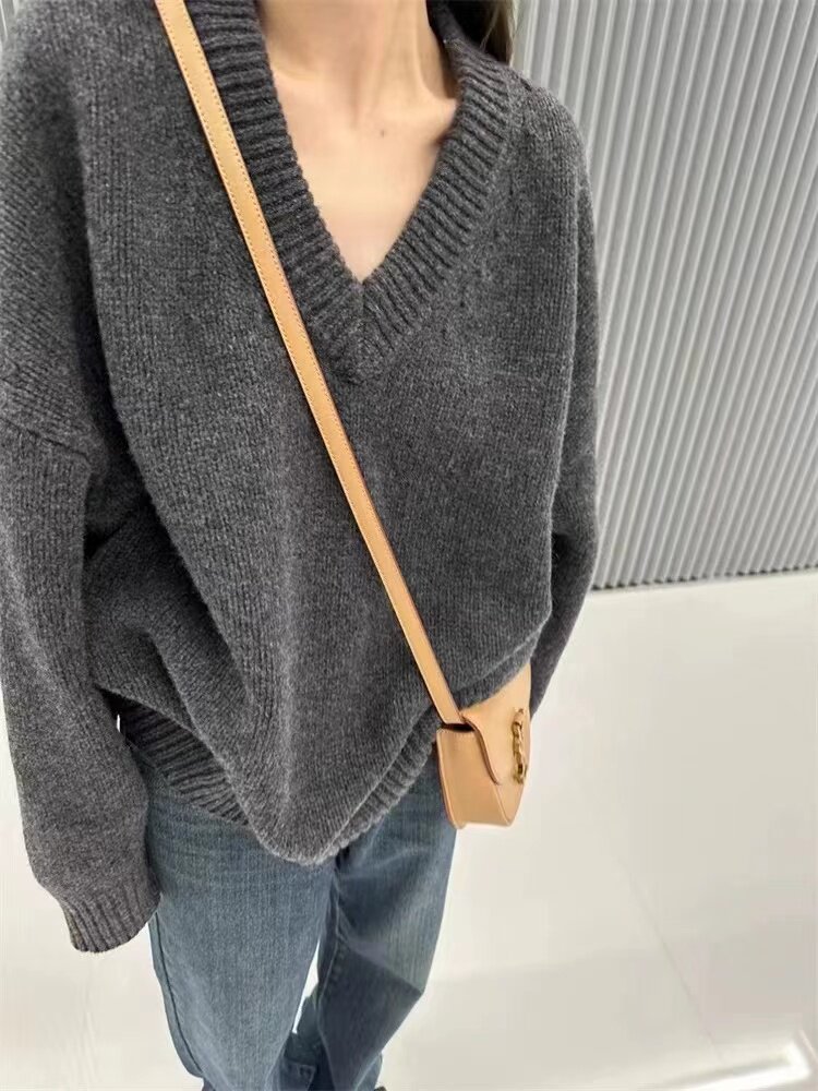 新款慵懒风软糯全V领针织衫毛衣女打底衫,针织衫/毛衣,半城羊绒