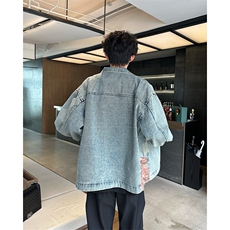 2025秋冬美式做旧水洗撞色牛仔外套设计感衣角夹克A025-Y103-P85，男装工装外套，电商A025