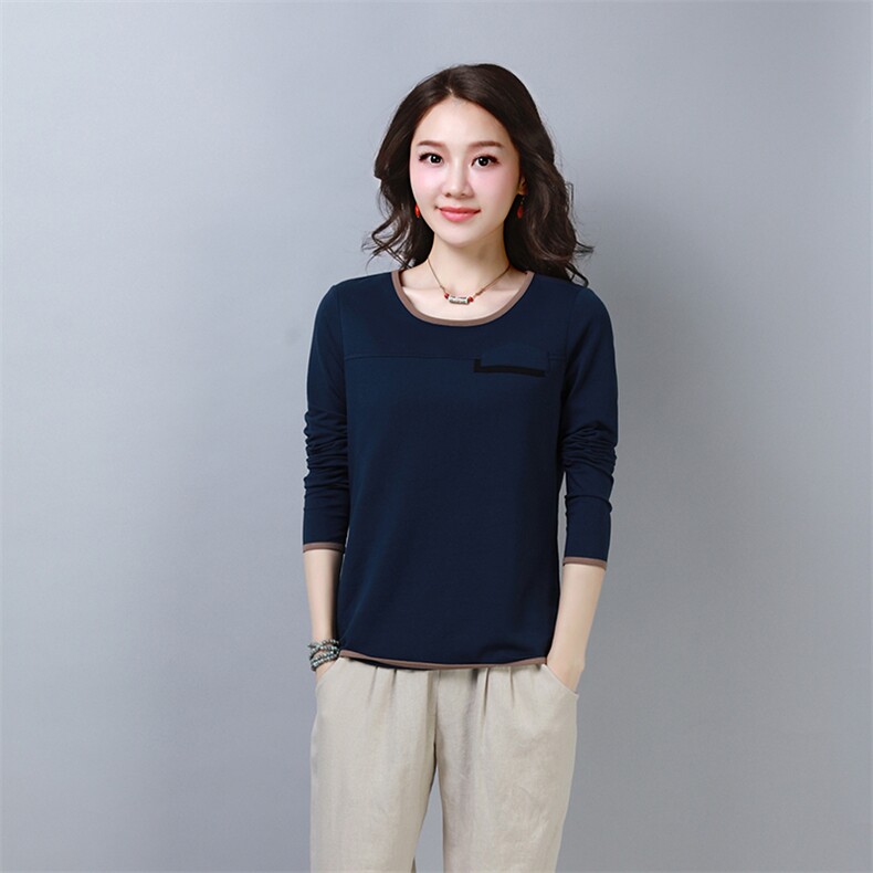 长袖T恤女春装2024新款百搭修身纯色圆领潮流,女装T恤,姿萝菲