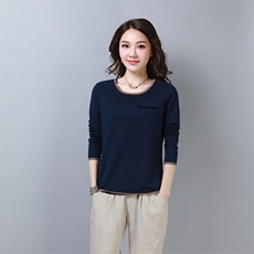 长袖T恤女春装2024新款百搭修身纯色圆领潮流，女装T恤，姿萝菲