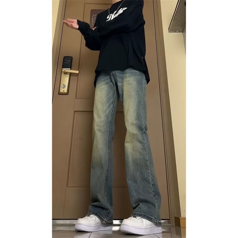 复古蓝牛仔裤男款秋冬美式hiphop裤子高街微喇直筒裤N8066-P40,男装牛仔裤,星座1008