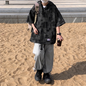 连帽潮流新款T恤青春流行圆领标准男ins夏季潮五分袖T235图片