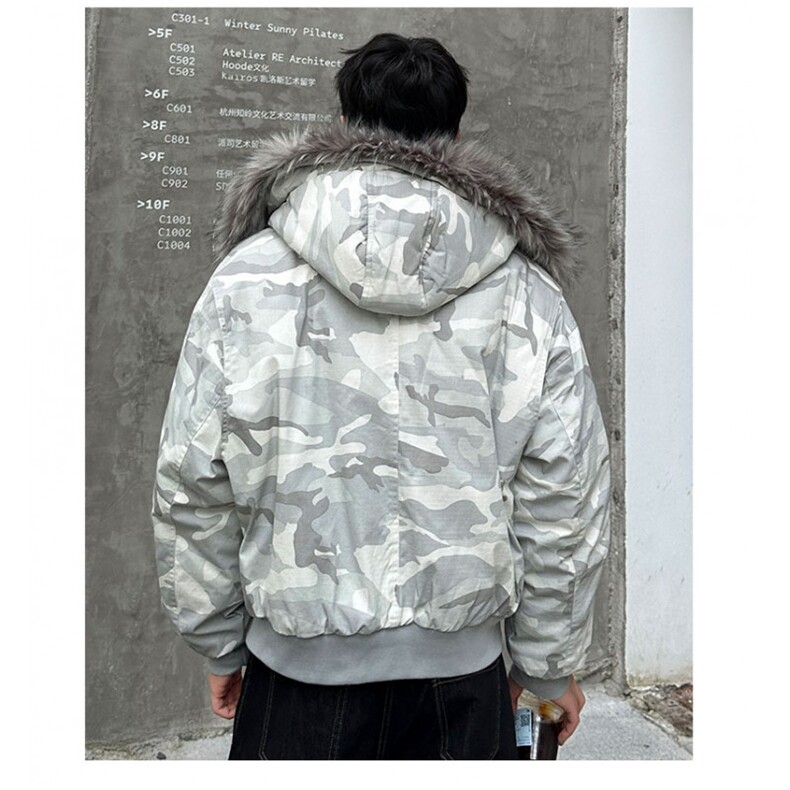图美式复古毛领迷彩棉衣男款冬季夹棉连帽棉服外套男,男装棉衣,电商C307
