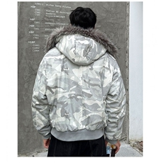 图美式复古毛领迷彩棉衣男款冬季夹棉连帽棉服外套男，男装棉衣，电商C307