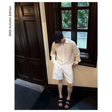 网图慎用夏季休闲松弛感老钱风慵懒简约长袖衬衫套装TZ559P75，男装休闲套装，电商A128