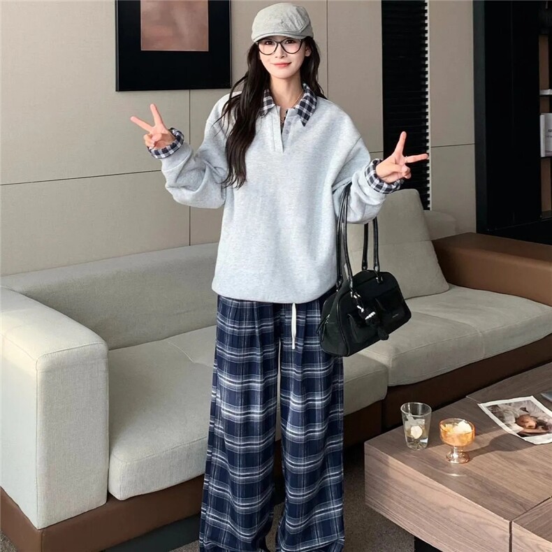 QC039-P652024长袖上衣通勤新中式拼接翻领卫衣慵懒新款宽松秋季,女装卫衣/绒衫,星座617A-2