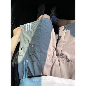 8XL-M三条杠工装短裤大码休闲运动中裤条纹冰丝五分裤DK1303/P48图片