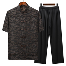 风唐装中年短袖衬衫套装男士夏装太极服宽松套装CF2806-P110，男装休闲套装，星座1105-3