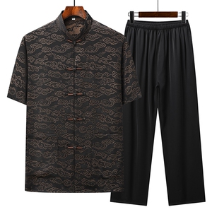 风唐装中年短袖衬衫套装男士夏装太极服宽松套装CF2806-P110图片