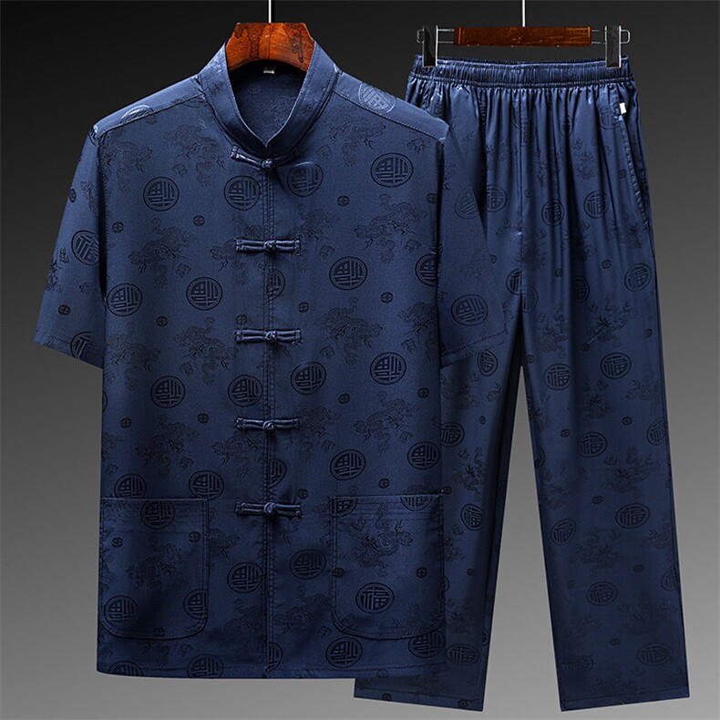 主推款民族服装新唐装中老年男士短袖袖唐装夹克套装高品太极服,男装夹克,钱塘6003（原4033）