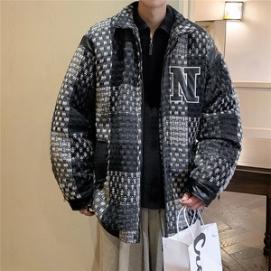 1港风酒店小香风PU皮拼接刺绣大码M-5XL夹克棉衣男8807P115控158图片