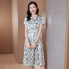 杭州真丝连衣裙女夏2026新款印花高端中年妈妈真丝连衣裙，女装连衣裙，阿舍尔精品