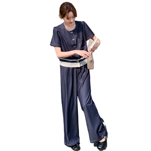 休闲气质花边牛仔阔腿裤套装女夏2025新款超火爆款ootd穿搭两件套图片
