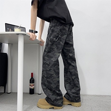 高街vibe迷彩弯刀牛仔裤显瘦垂感美式新款宽松直筒阔腿裤HG87P42，男装牛仔裤，星座1013-1